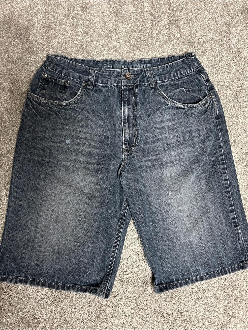 Vintage Machine Dark Wash Baggy Jean Shorts Y2K